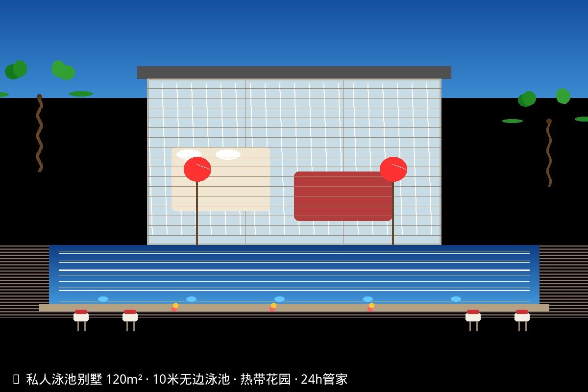 私人泳池别墅室内外一体 - 120平米带10米无边泳池